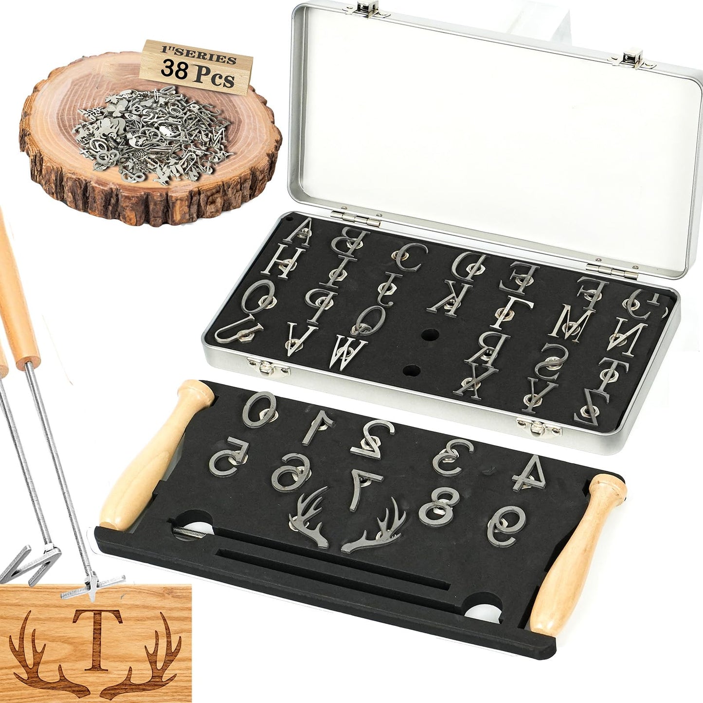 ZAGEVIVIN 38 Pcs Mini 1" Branding Iron for Wood Leather Hats- Personalized Wood Burning, Leather Crafting & Food Marking for DIY BBQ， Witchcraft Supplies(38PCS Number/Alphabet/Antlers Set)