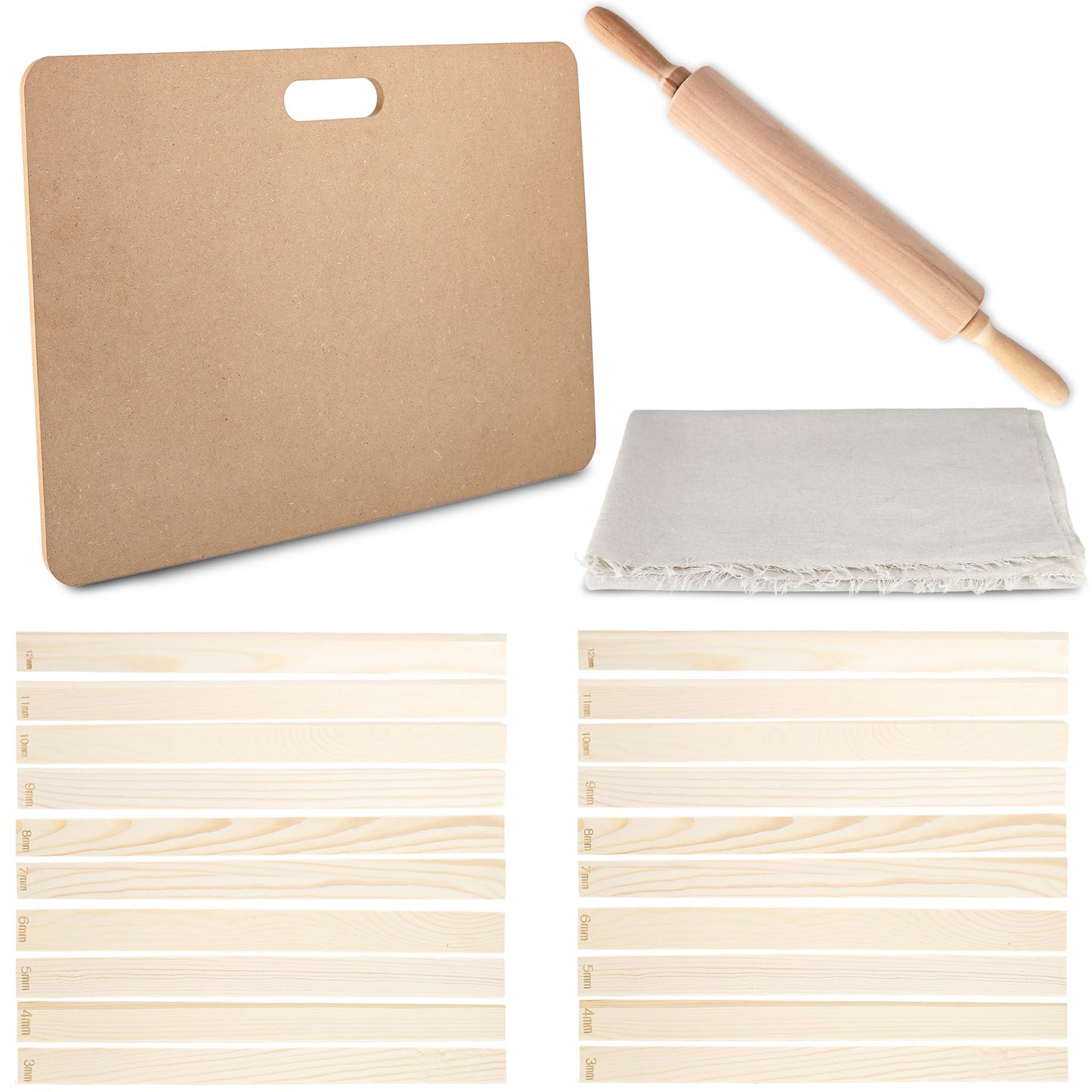 23 Pcs Pottery Tool Kit with Clay Rolling Pin 10 Size Thickness Guides Linen Tablecloth Wooden Pottery Board for Ceramic Clay Making