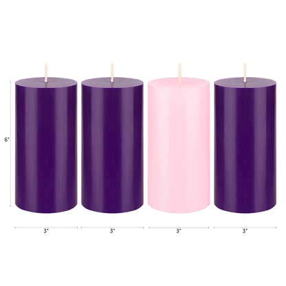 Mega Candles 4 pcs Unscented Christmas Advent Candles Set, Hand Poured Premium Wax Round Pillar Candle 3 Inch x 6 Inch, Holidays, Occasions, Events, Festivities, Devotional, Church, Wreath, Gifts