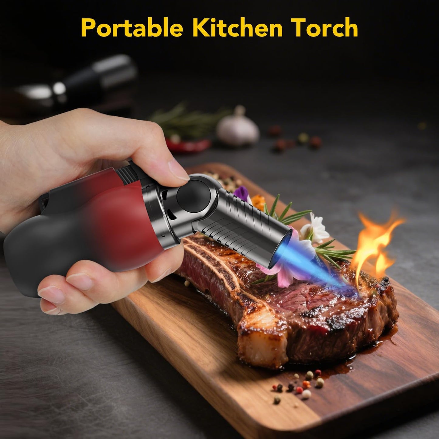 TBTeek Torch Lighter, Portable Kitchen Torch with 45° Rotatable Head, Adjustable Flame, Refillable Butane Torch Lighter