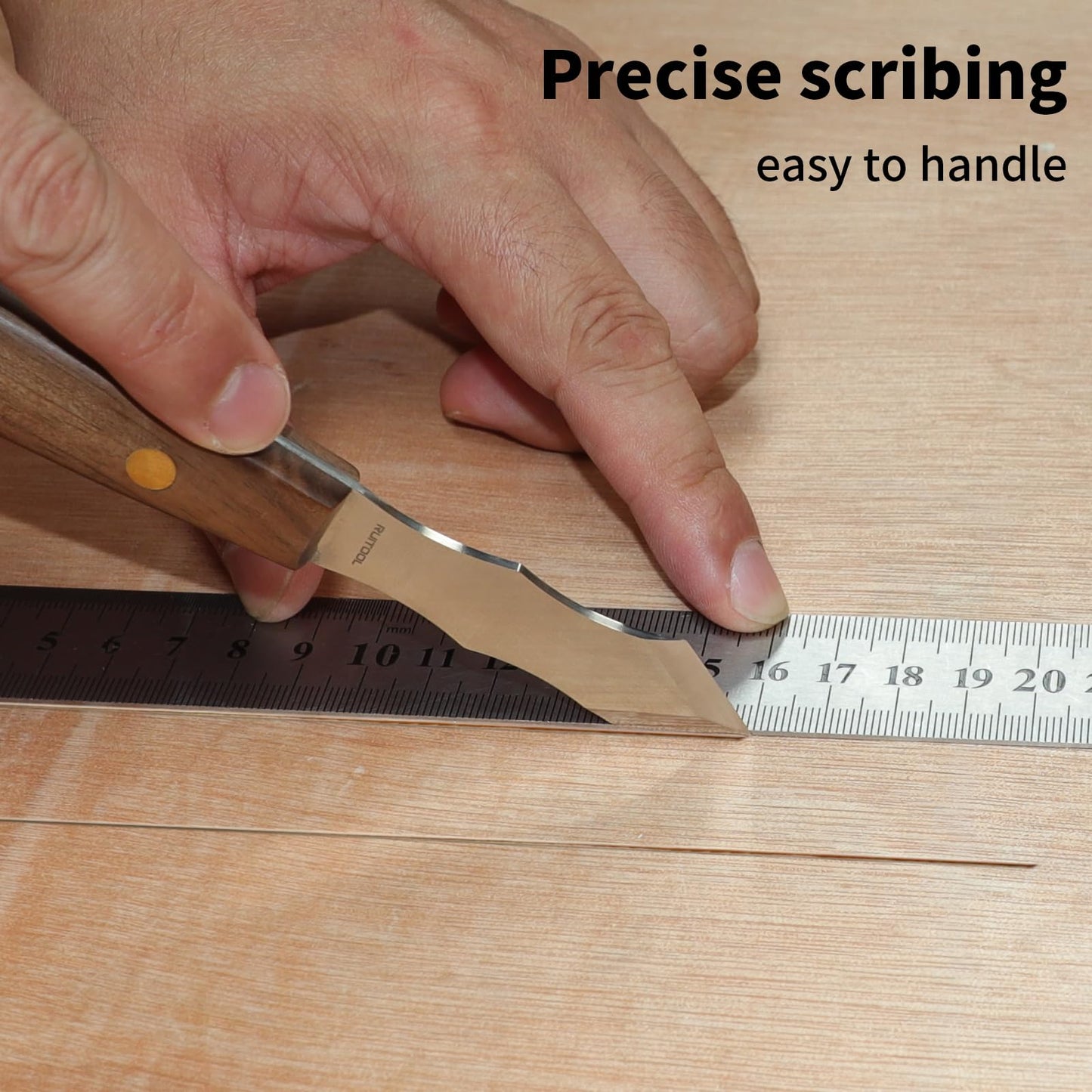 RUITOOL Marking Knife, Long‑Neck Thin Blade Scribing Tool with Dual Grooves for Woodworking – High Carbon Steel Double Beveled Blade (2.6") for Precision Wood Carving & Left/Right Hand Use