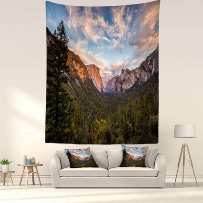 Batmerry Yosemite Tapestry, Green Valley Mountain Landscape Wall Art Decor, 82.7 x 59.1 Inches for Bedroom Living Room
