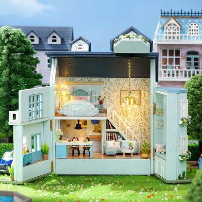 DIY Miniature House Kit, CUTEROOM Wooden Dollhouse Kit Mini House Making Kit with Furnitures, DIY Dollhouse Kit Birthday Gift for Women (Warm Manor)