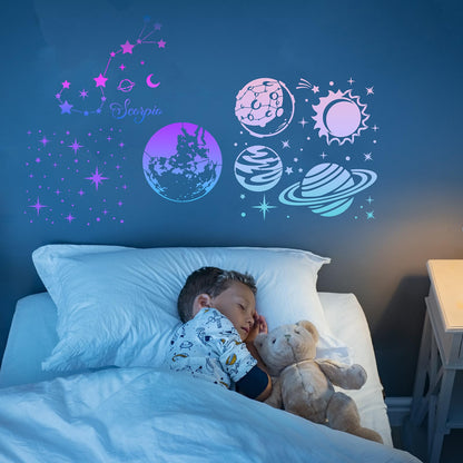 Reusable Star Painting Stencil Set - 24 Pcs Astronomy Planet Reusable Painting Template for Journal Canvas Decoration, Zodiac Signs Drawing Art Stencils for DIY Home Wooden Wall Floor Decor