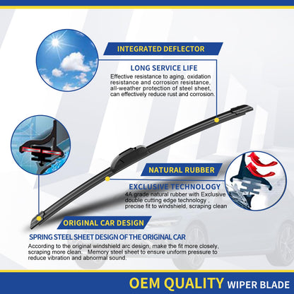 3 Wipers Factory Replacement For 2008-2018 Jeep Wrangler JK 2007 2008 2009 2010-2017 Jeep Wrangler Original Equipment Windshield Wiper Blades Set 15"+15"+13" (Set of 3) U/J HOOK