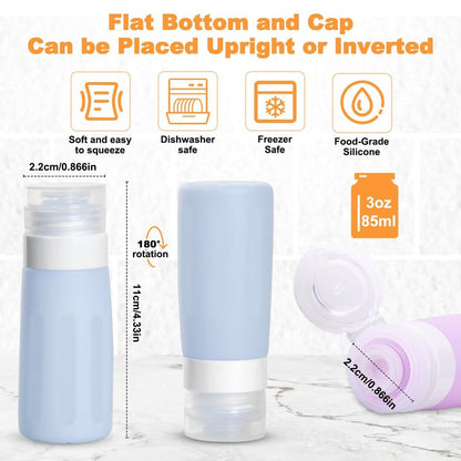 Seropy Condiment Squeeze Bottles for Sauces, Salad Dressing Container to Go, Small Silicone Squeeze Bottles, Condiment Containers Dispenser for Ketchup Hot Sauce, Purple/Beige/Blue/Gray 3 Oz