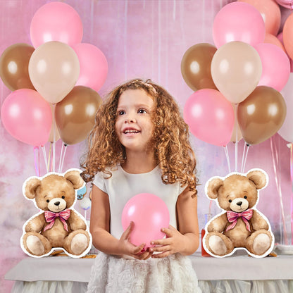 6 Sets Bear Baby Shower Balloon Stand Kit for Table Girl Baby Shower with Balloon Ornament for Pink Bear Theme Gender Reveal Birthday Party Table Decoration Supplies