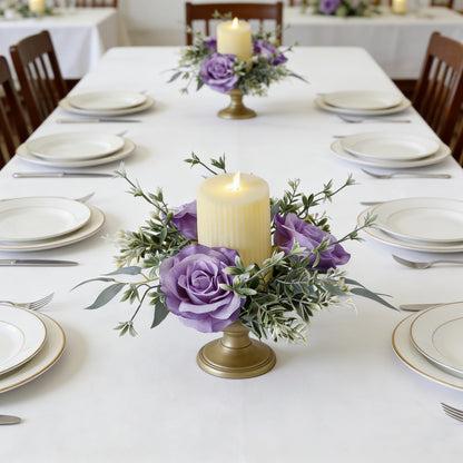 Youshe 4 Pcs Artificial Rose Candle Ring, Valentine's Day Candle Rings Wreaths Mini Floral Garland Wedding Table Pillar Centerpiece for Xmas Home Farmhouse Party Candle Holder Décor (Purple)