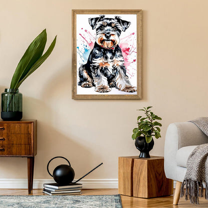 Dog 5D DIY Diamond Painting Kits for Adults, Miniature Schnauzer Round Full Drill Diamond Art Kits, Ink and Wash Animal Paint with Diamonds Crafts for Home Wall Decoration Gifts 12x16inch