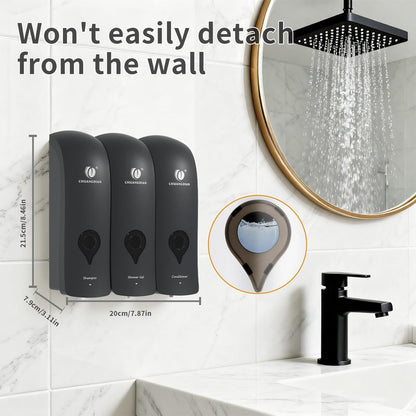 CCITOW Shampoo Conditioner Body Wash Dispenser, Wall-Mounted Bathroom Soap Dispenser Set of 3 (Black), Refillable Shower Soap Shampoo Dispenser for Bathroom,Kitchen,Hotel and Airbnb