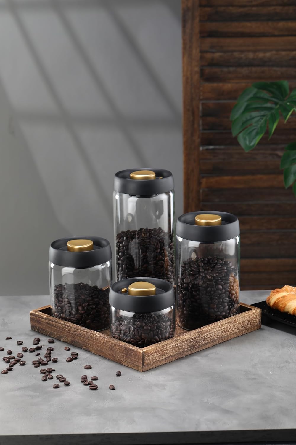 LOEZ Coffee Bean Storage Container, Airtight Borosilicate Glass Canister for Ground Coffee, Tea, Beans, Spices