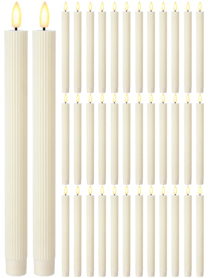Treela 36 Pieces Flameless Taper Candles Flickering Faux LED Battery Operated Electric Fake Candles for Christmas Halloween Birthday Wedding Party(Ivory White,0.8x10 Inches,Vertical Stripes)
