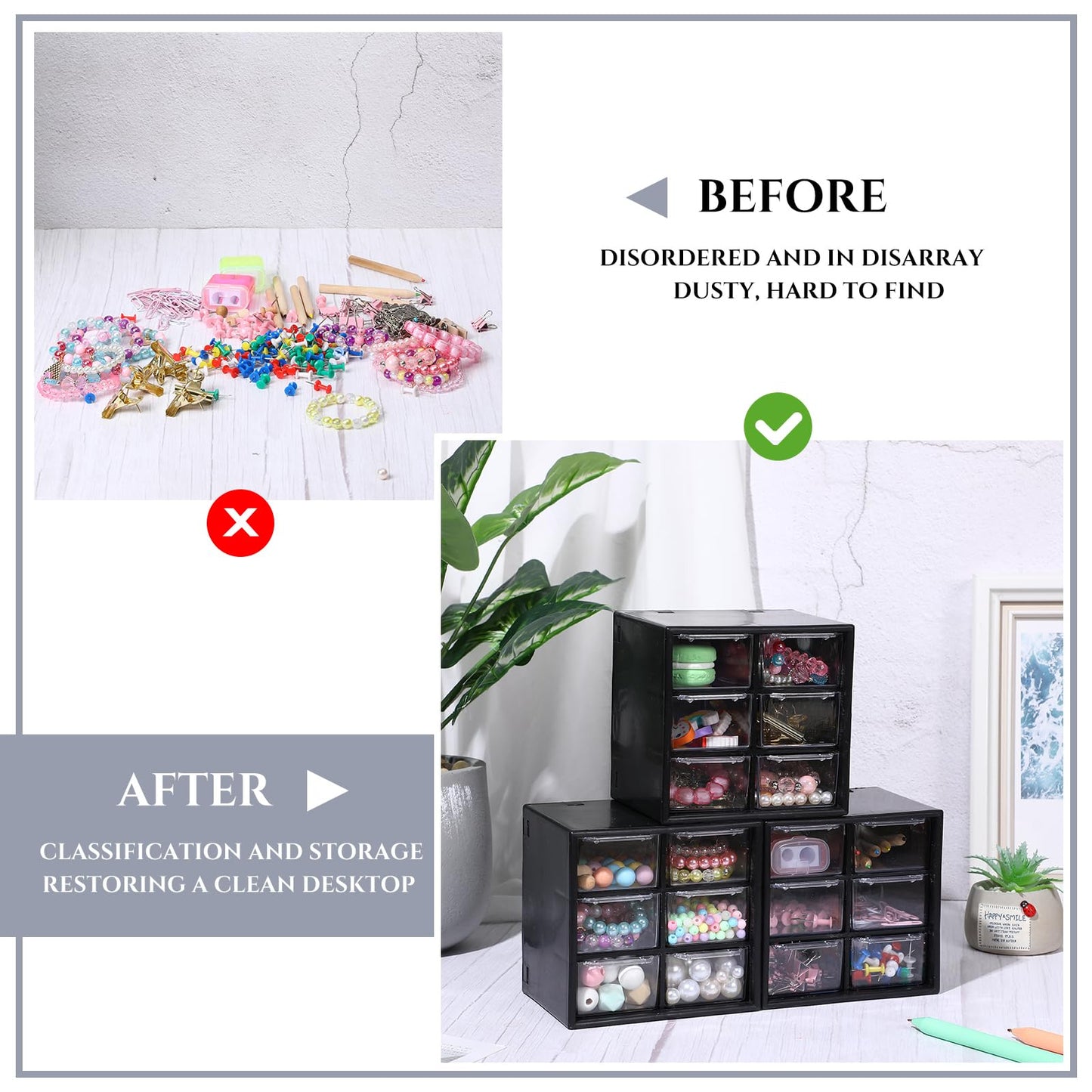 Patelai 6 Pcs Mini Desktop Drawer Box Drawers 6 Grid Plastic Desk Organizer Office Supplies and Jewelry Storage Box for Jewelry Cosmetics Hair Clip Sundries, Black