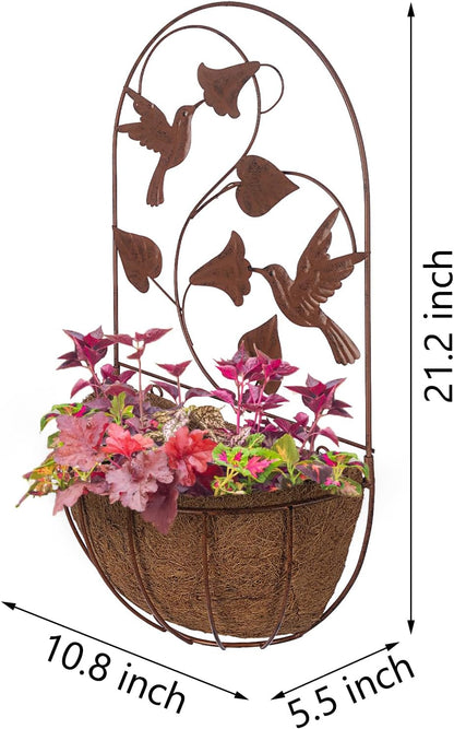 BAYN 2PKs Hummingbirds, Wall Hanging Planter Decor Art with Metal Wall Mounted Planters Indoor Outdoor Wall Planter