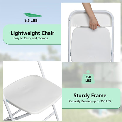 OLLODOT 20 Pack White Folding Chairs with 350-LBS Capacity, Foldable Portable Indoor Outdoor Chairs, Stackable Commercial Seat with Steel Frame for Office, Party, Events, Wedding, Kitchen &Dinning