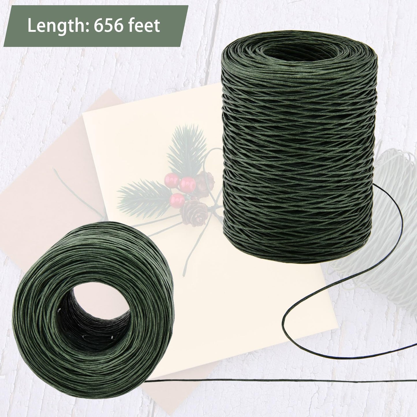 Hapeper Dark Green Floral Wire and Twist Tie, 656 Feet for Bouquets, Wreaths, Crowns, Christmas, Wedding Decoration