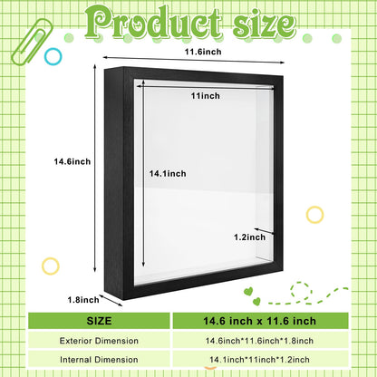 2 Pack 11 x 14in Shadow Box Frame Shadow Boxes Display Cases 3D Picture Frame Shadow Boxes Display Cases with Adhesive Tape for Baby Items Wedding Memories Awards Medals Tickets and Photos(Black)