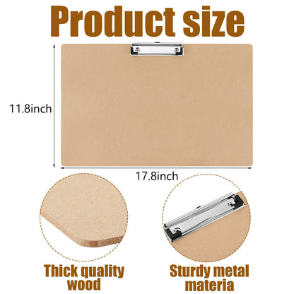 Henoyso 8 Pcs 11x17 Clipboard Wooden Horizontal Lap Board Extra Large Wood Clip Board with Low Profile Clip Desk Brown Landscape for Drawing Sketch Art for Classroom Office School Architects