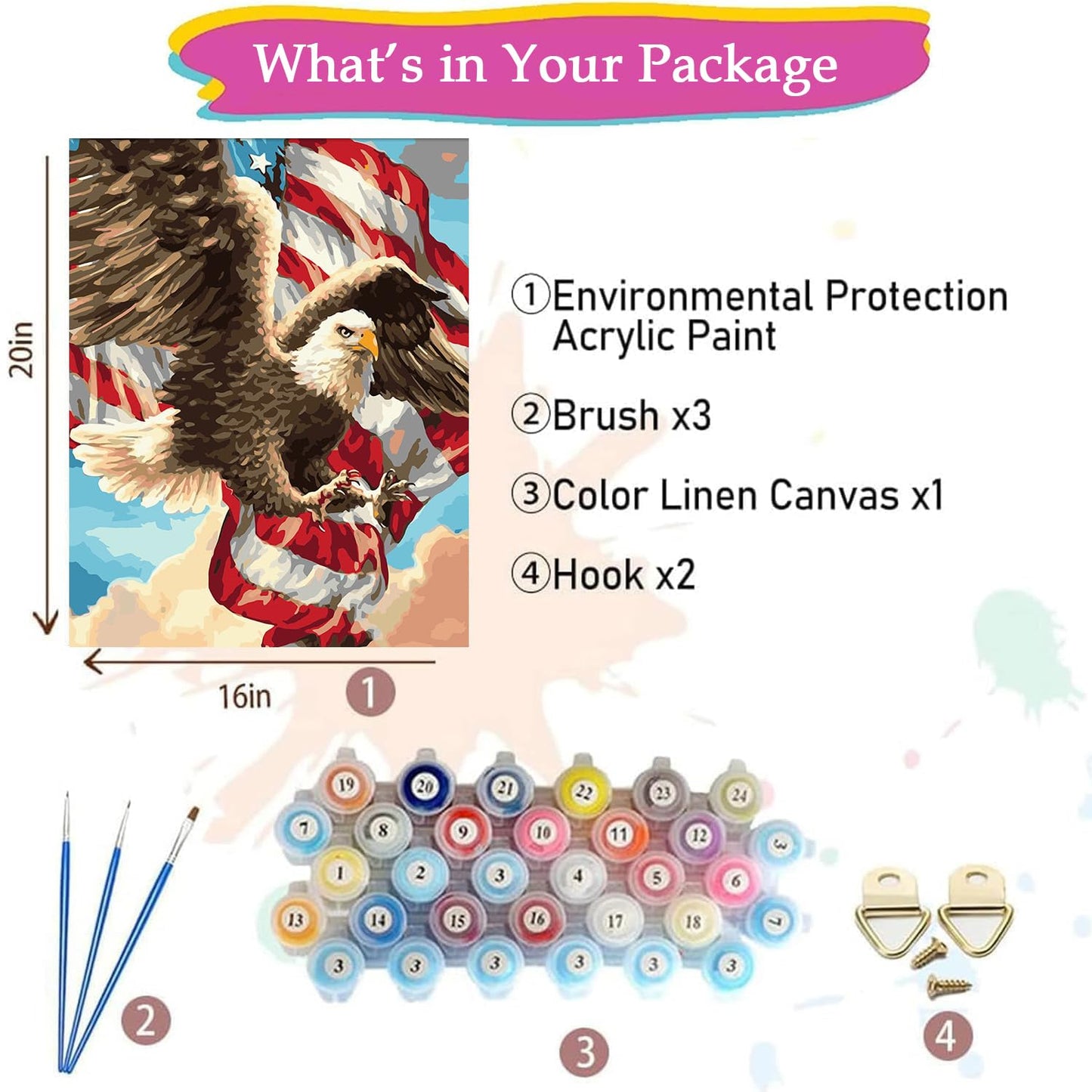 FANPUJOR Paint by Numbers Kit for Adults - DIY Painting Kits for Beginners & All Skill Levels, Relaxing Adult Paint-by-Number Kits, 16x20 Inch Eagle Design Gift & Home Décor