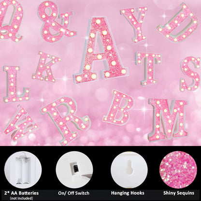Light Up Letters, Glitter Alphabet Letter Sign Pink LED Marquee Letter Lights Battery Powered for Night Light Girls Bedroom Birthday Party Wedding Home Christmas Decorations Gift for Her-Pink C