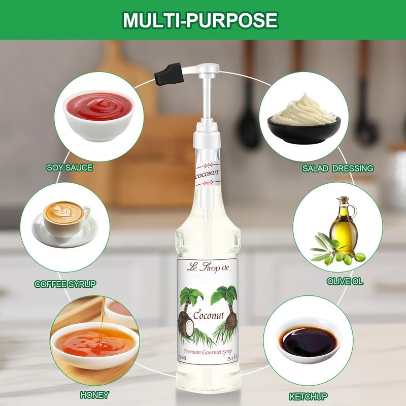 2pcs White Syrup Pump 750ml Glass Bottle White Coffee Syrup Pump with Tip Cap(2) Compatible with Monin Glass Bottles