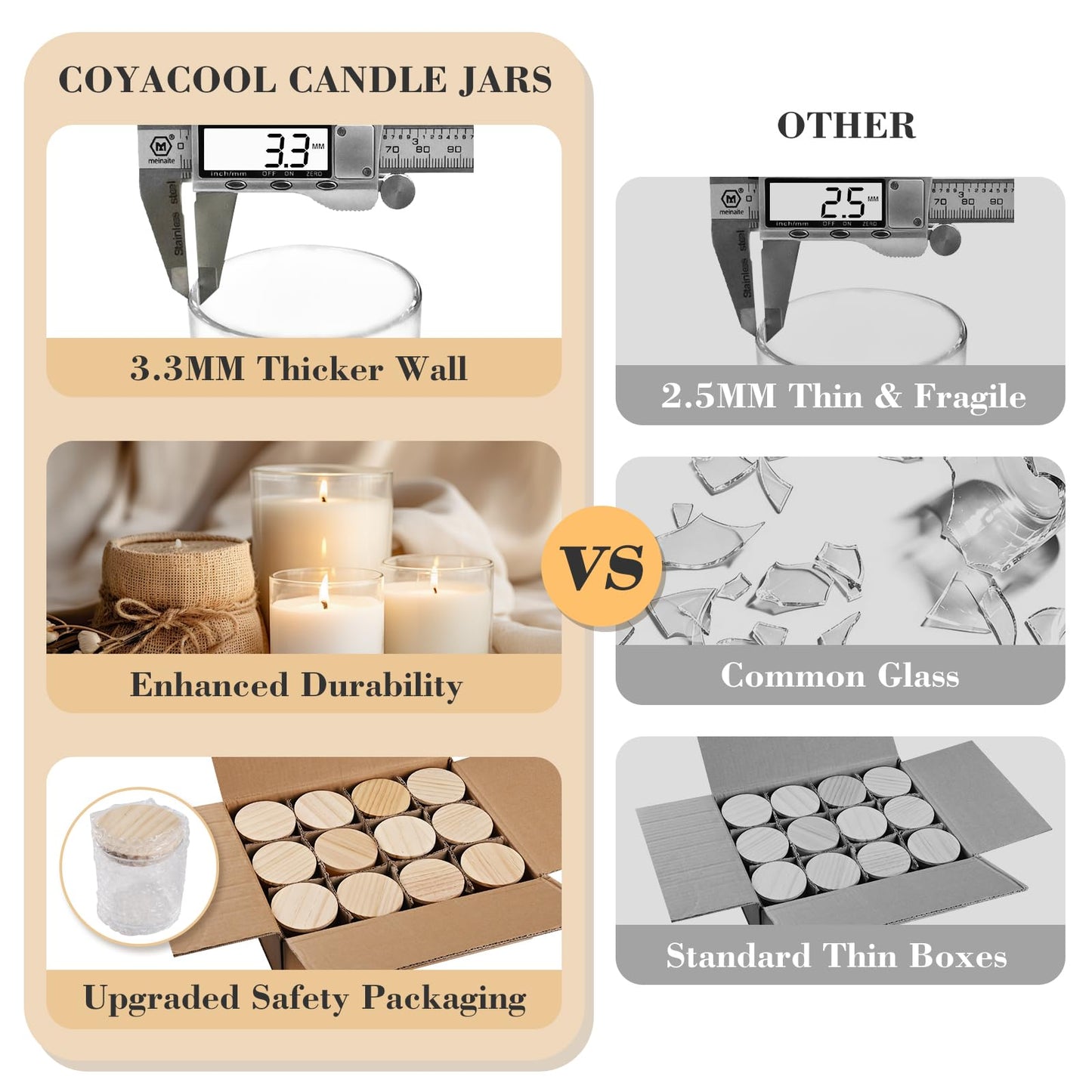 COYACOOL 12PCS Candle Jars for Making Candles, 7 oz Thick Empty Glass Candle Making Jars with Bamboo Lids, in Bulk, Matte White