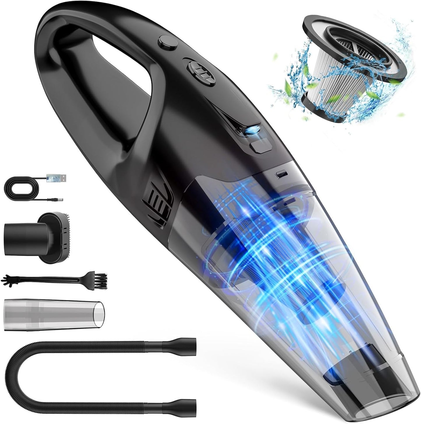 Nozzle Handheld Vacuum Cordless Rechargeable with LED Light, Car Vacuum Portable Cordless, Hand Vacuum Cleaner Car