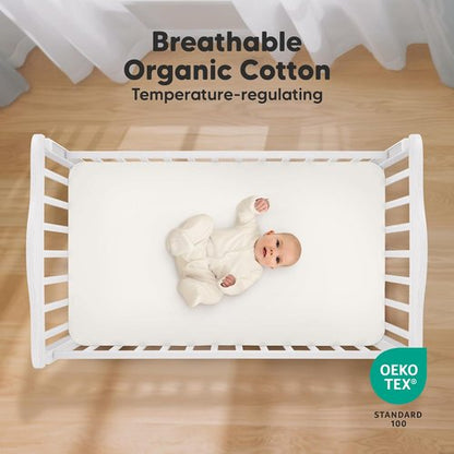 KeaBabies Organic Crib Sheets - 2-Pack Fitted Jersey Cotton for Baby Bed | Soft & Breathable 52x28 (Meadow)