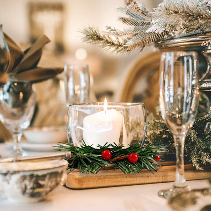 YBB Christmas Candle Rings - 12Pcs Small Artificial Red Berry Wreath Holders for 3-Inch Pillar Candles | Rustic Wedding & Holiday Decor