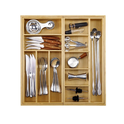 MH MYLUNE HOME Large Bamboo Expandable Drawer Organizer, Silverware Organizer for Drawers, 16 to 30 Inches Wide, 7-13 Slots, Kitchen Drawer Organizers for Utensils, Bamboo Wood Cutlery Organizers