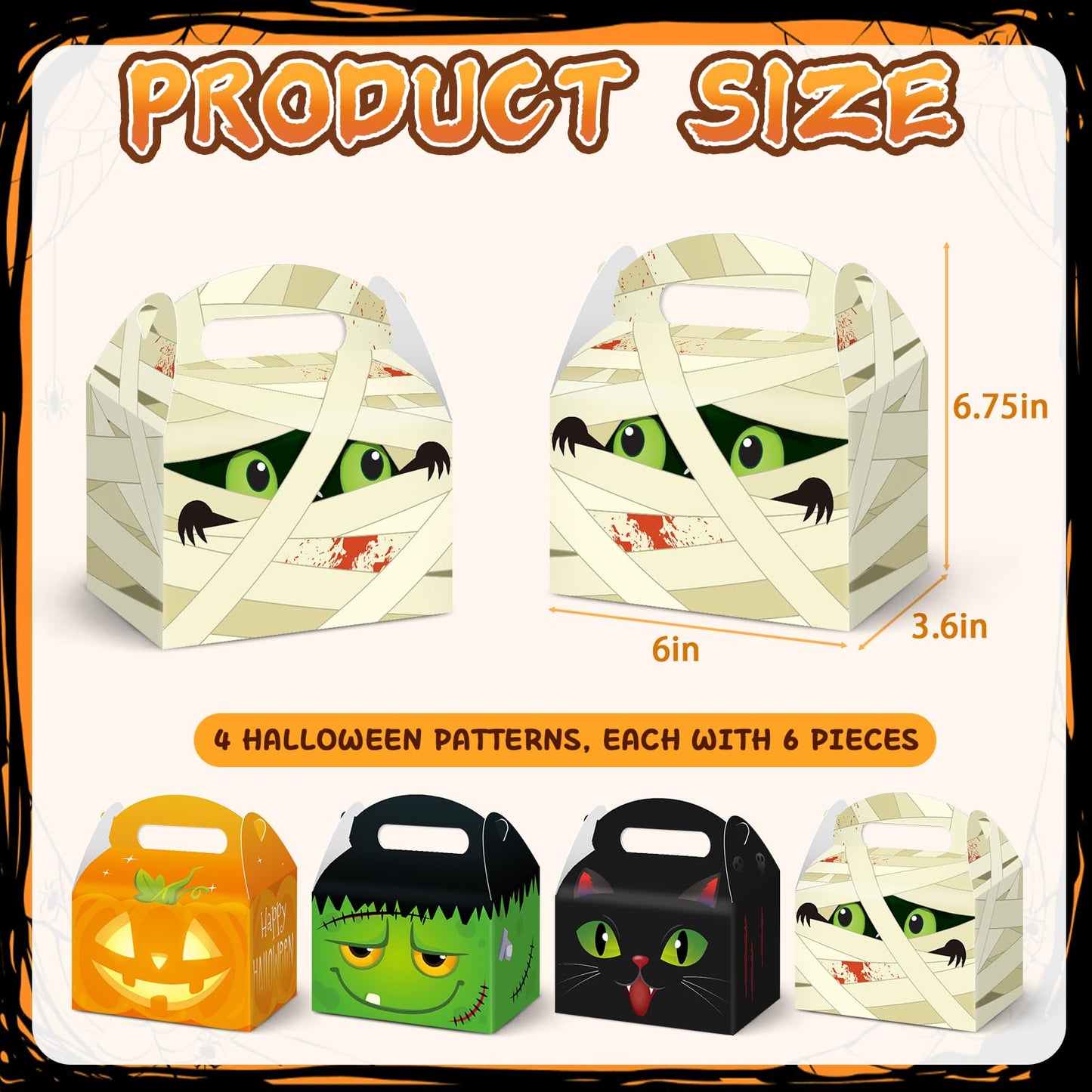 WEEPA 24 Pcs Halloween Treat Boxes Trick or Treat Candy Boxes Cardboard Paper Boxes with Handles for Halloween Party Favor Supplies