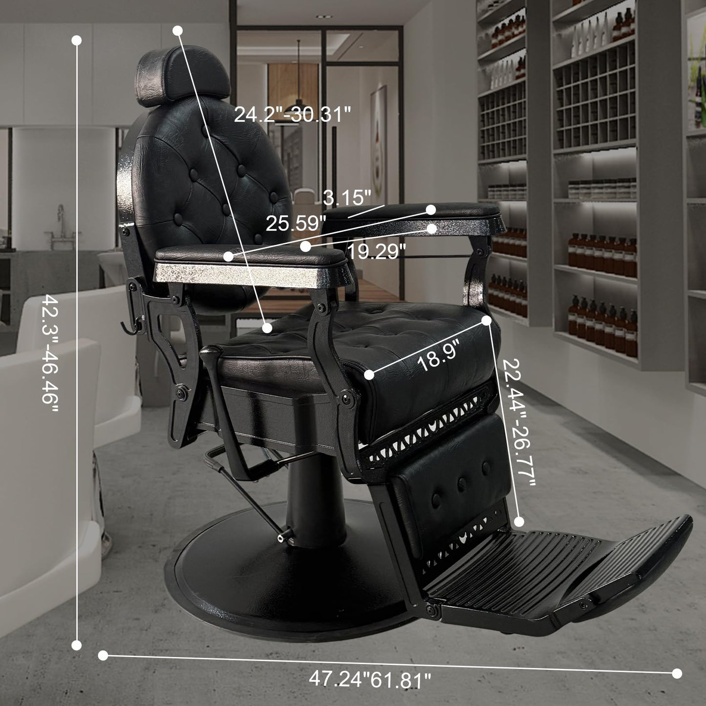 Sannewsta Commercial Barber Chair - Genuine Leather, Flip Footrest, 450 lbs Capacity Vintage Styling Chair for High Traffic Salons