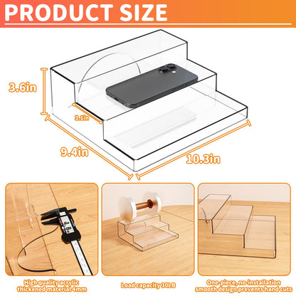 Yieach 3 Tiered Acrylic Display Stands for Cupcake Stand,Perfume Shelf Organizer,Figure and Funko Pop Display,No Installation,Clear Table Risers Display Stands for Collectibles,Makeup and Dessert,2PCS