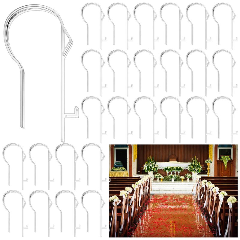 Vercraft 36 Pcs Wedding Church Pew Clips Bulk Heavy Duty Plastic Hooks Clear Chair Wreath Hanger Pew Flower Holders for Wedding Ceremony Church Aisle Chair Table Bow Garland Decorations