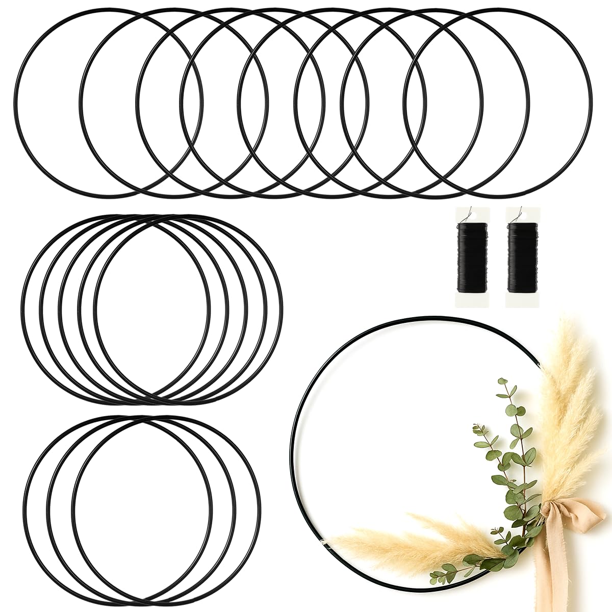 16 Pack Floral Hoops 18 Inch Metal Rings for Crafts Macrame, Dream Catcher, DIY Wreath & Candle Rings, Black