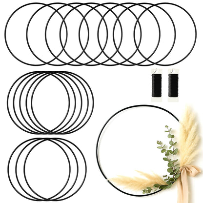 16 Pack Floral Hoops 18 Inch Metal Rings for Crafts Macrame, Dream Catcher, DIY Wreath & Candle Rings, Black