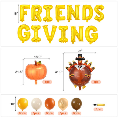 Party to Be Thanksgiving Decorations Set of 38 Pieces Friendsgiving Balloon Banner, Hanging Swirls, Pumpkin and Turkey Balloon Kit, Artificial Flower Dinner Table Centerpiece Fall