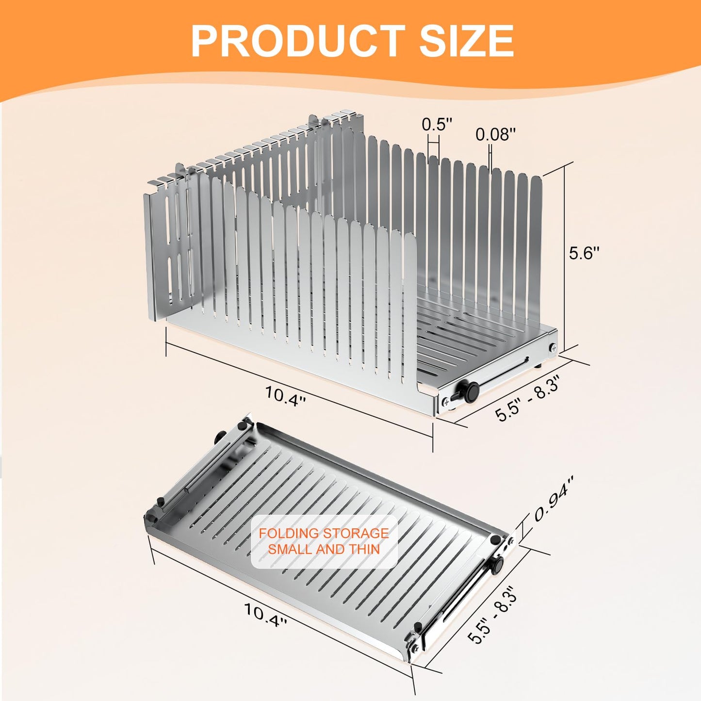 MOBBYKO Stainless steel Bread Slicer for Homemade Bread,Adjustable Width,Foldable Compact,Bread Slicing Guide,Bread Loaf Slicer,for Cakes,Bagels,slice is 0.5",Bread width: 5.5"-8.3"(Silvers)