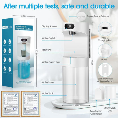 Automatic Mouthwash Dispenser for Bathroom,20.29 oz Touchless Electric Mouth Wash Dispensers Bathroom Accessories Set with 4 Magnetic Cups,4 Modes Wall Mounted Mouth Wash Dispenser for Home & Kids