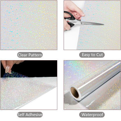 Yenhome 17.7"X10ft Holographic Sticker Paper with Micro Dots vinyl roll Self-Adhesive Laminating Roll Iridescent Reflective laminating sheets waterproof Holographic paper for DIY Craft Home Decor Film