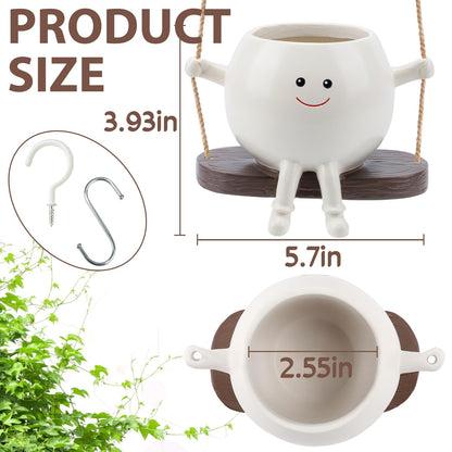 CEOJPA Small Swing Smiley Face Hanging Planter Pot for Indoor Outdoor Plants, Cute Swinging Plant Pot, Hanging Flower Pots, Face Planter Pot Head, Resin Succulent Planter, Birthday Gifts