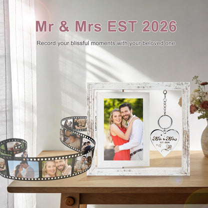 Fooyekep Wedding Gifts for Couples 2026, Wedding Picture Frame - Rotating Floating Mr and Mrs Frame, Bridal Shower Gifts for Bride, Engagement Gift for Couples Newlyweds, Holds 4x6 Pictures