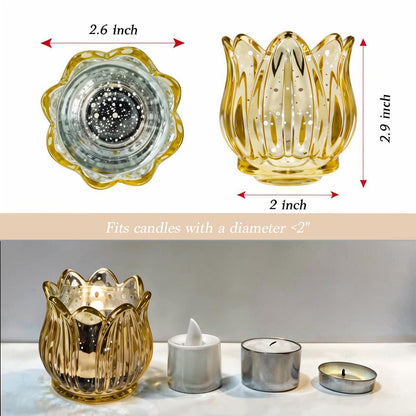 VIVAHEARTH Tulip Votive Candle Holders Set of 6, Tea Light Candle Holder Glass for Table Centerpiece, Tealight Candle Holders for Wedding Déco, Birthday, Anniversary, Parties, and Holiday (Glod)