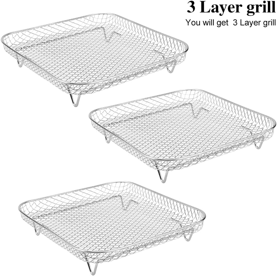 8" Air Fryer Rack for Air Fryer, Stainless Steel Three-Layer Rack with Food Clip, Fits 5.8QT - 6QT Air Fryers