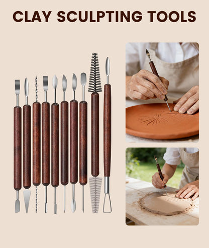 36PCS Clay Tools Kit, Pottery Tools and Ceramic Sculpting Tools Set with Brushes for Carving, Shaping, Molding, Craft & DIY Handmade Projects