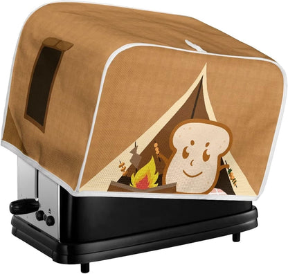 chaqlin Toaster Covers 4 Slice Wide Slot, Brown Cute Toast Print, Machine Washable Bread Maker Cover