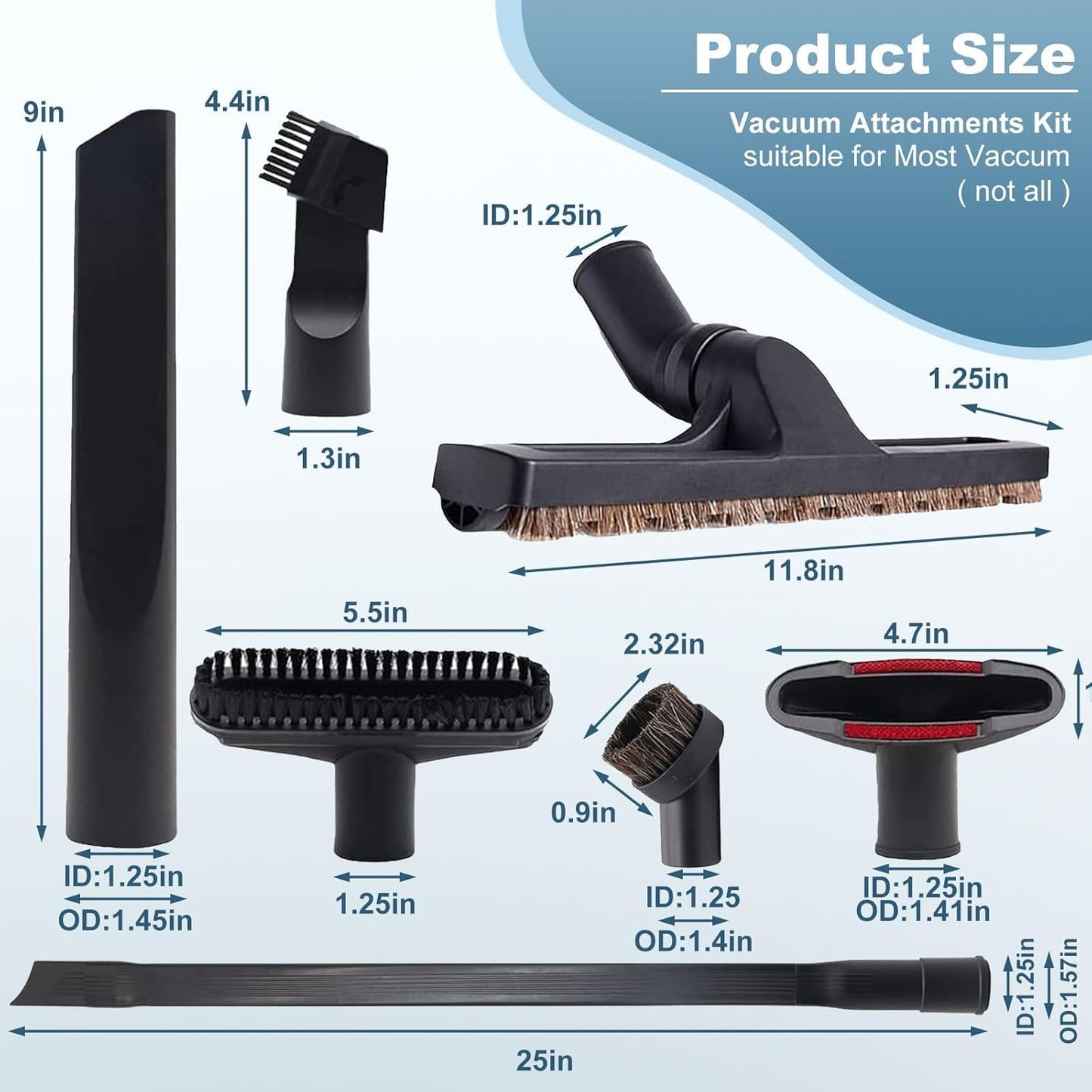 12 1-1/4" Pcs Universal Vacuum Attachment Kit, Vacuum Hose Adapter, Vacuum Cleaners Accessories with Horse Hair Brush