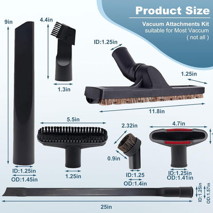 12 1-1/4" Pcs Universal Vacuum Attachment Kit, Vacuum Hose Adapter, Vacuum Cleaners Accessories with Horse Hair Brush