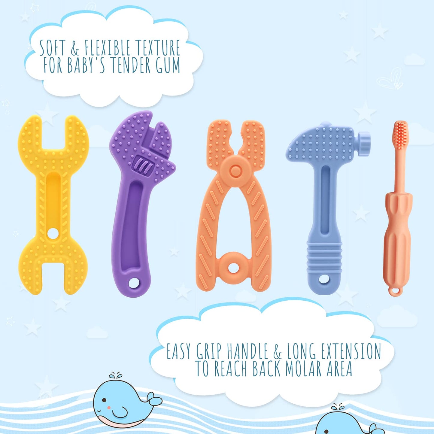 Baby Boy Toys - Baby Molar Teether Teething Toys 0-6 Months 6-12 - Soothe Babies Sore Gums Chew Toys - BPA Free Silicone - 7 Pack