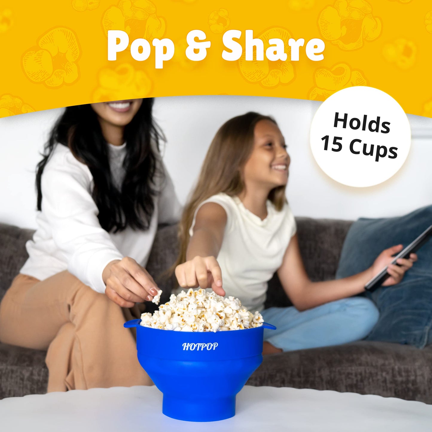 The Orginal HotPop Silicone Popcorn Maker - Microwave Popcorn Popper with Handles - Collapsible Bowl, Heat-Resistant, Easy to Clean, Ideal for Family Movie Nights, 15-Cup Capacity - Red